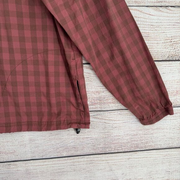 prAna Snap Down Hooded Long Sleeve Shirt‎ Women's Size M Red/Brown Checkered - Picture 6 of 13